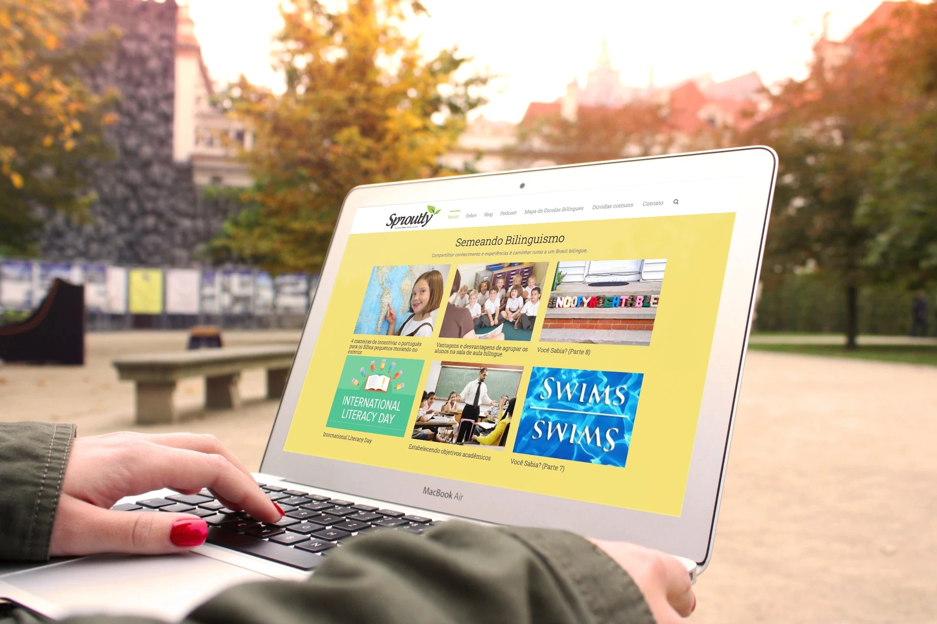 Sproutly’s bilingual education website displayed on a laptop.